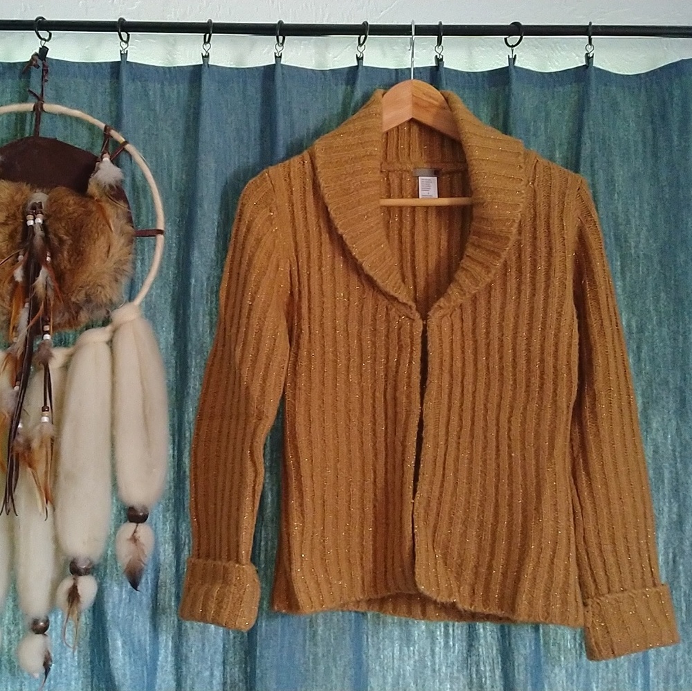 Tan w/ Gold Flakes Sweater Cardigan
